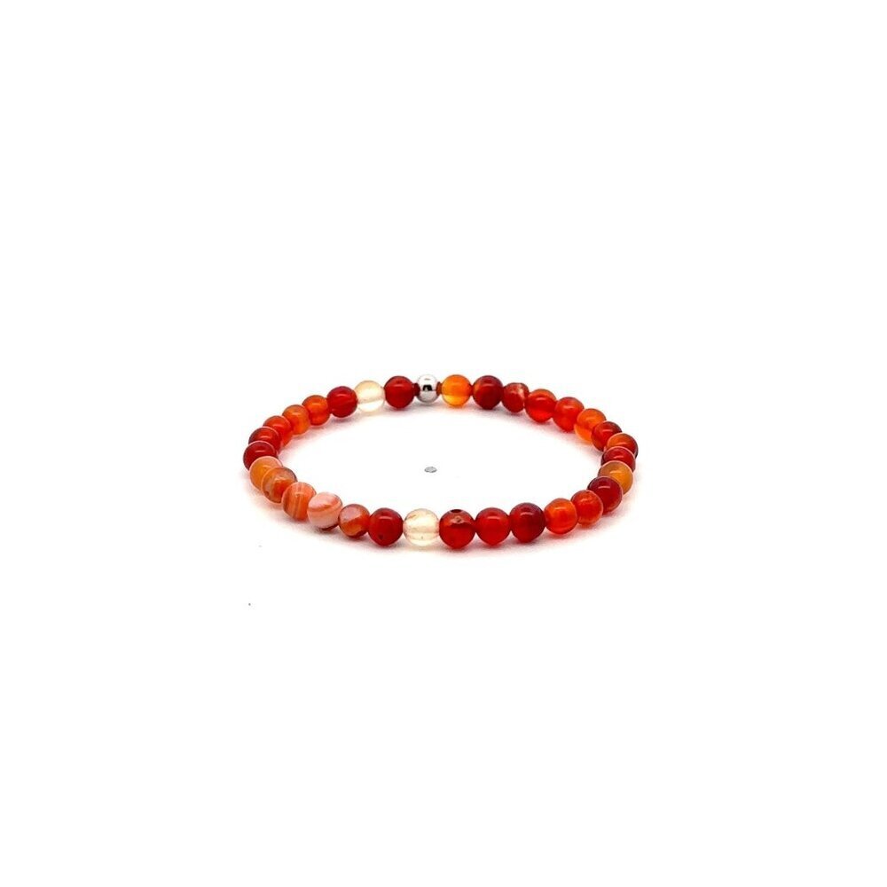 Natural Red Lace Agate Gemstones Mini 4mm 18K White Gold Charm Round Bead - Picture 4 of 5